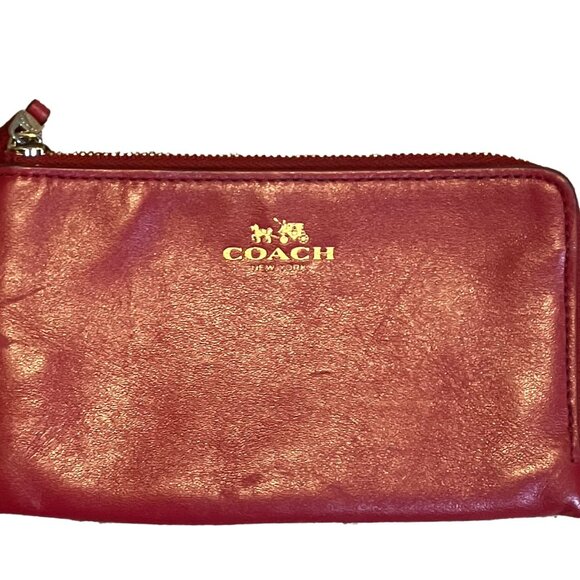 EUC Coach Red Double Zip Wristlet - Picture 1 of 11